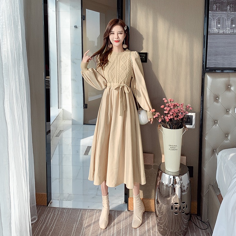 Fashion bottoming belt all-match Pseudo-two dress