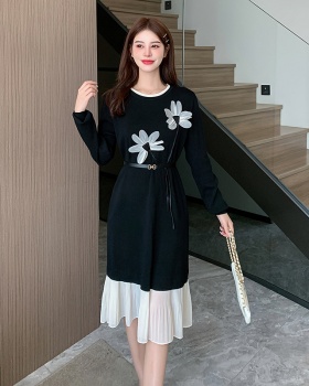 Sweet mermaid round neck artistic pullover loose flowers dress