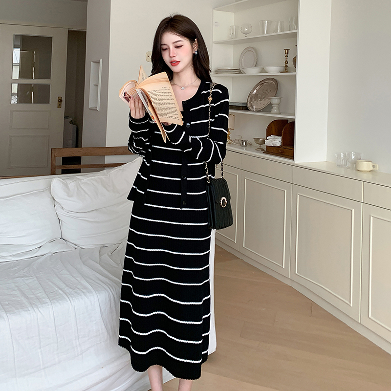 Show young dress all-match cardigan 2pcs set