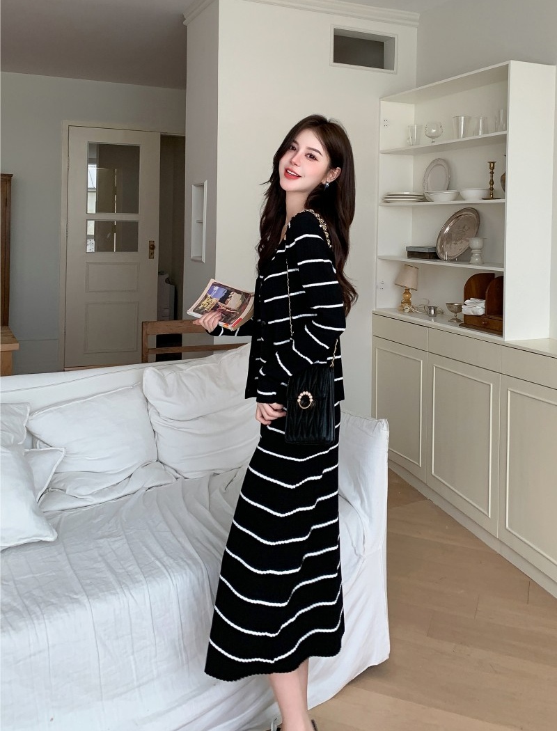 Show young dress all-match cardigan 2pcs set