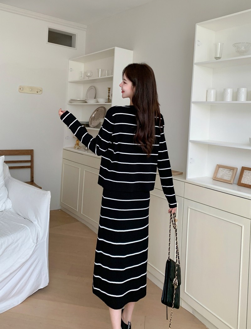 Show young dress all-match cardigan 2pcs set