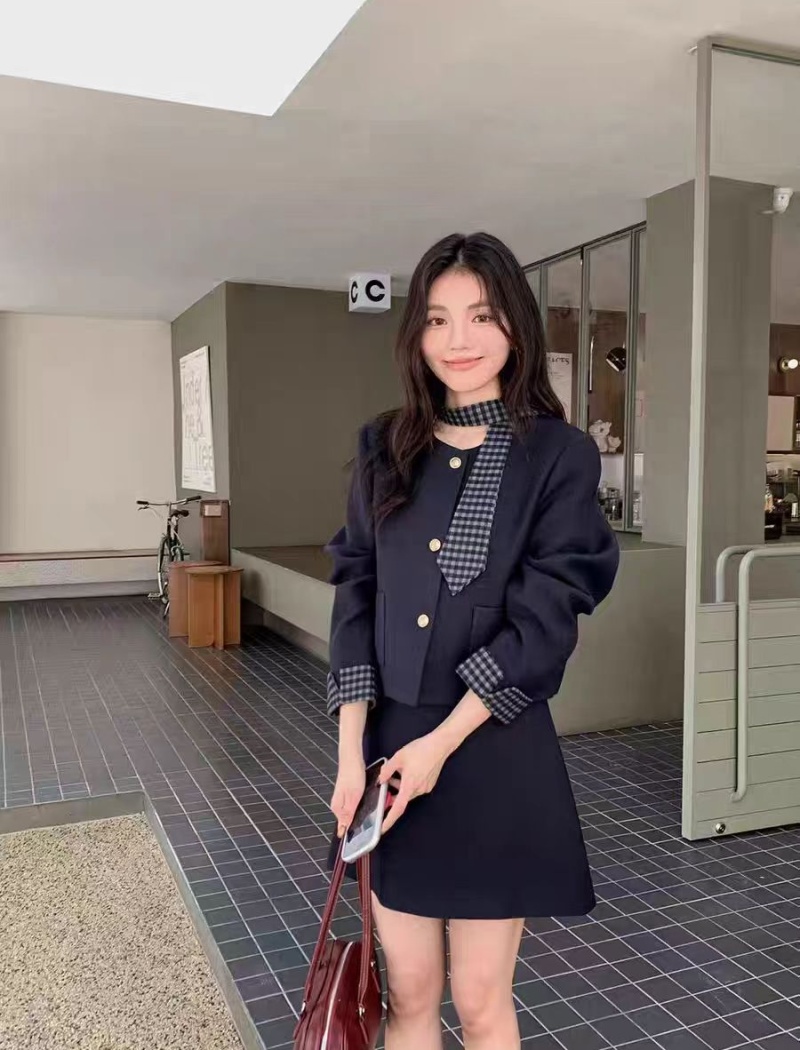 Autumn and winter short skirt jacket 2pcs set