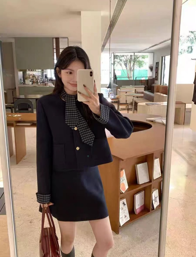 Autumn and winter short skirt jacket 2pcs set