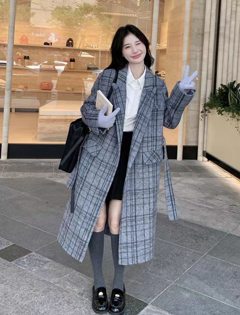 Plaid Korean style coat British style overcoat