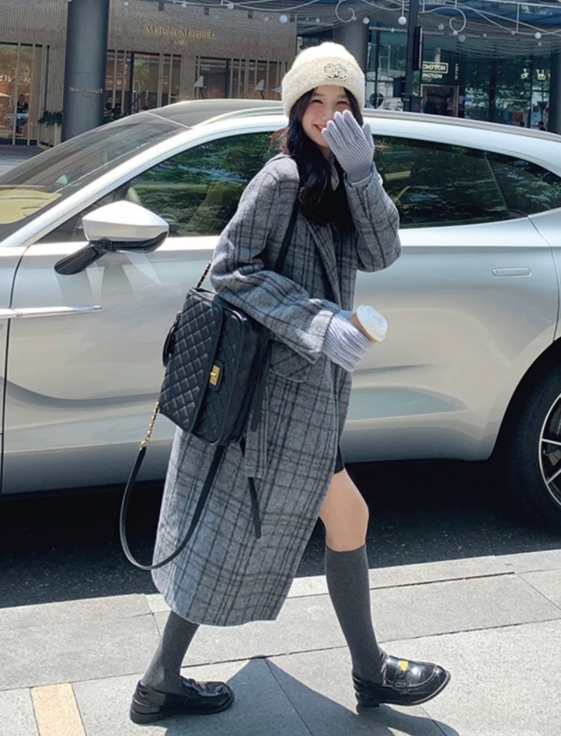 Plaid Korean style coat British style overcoat