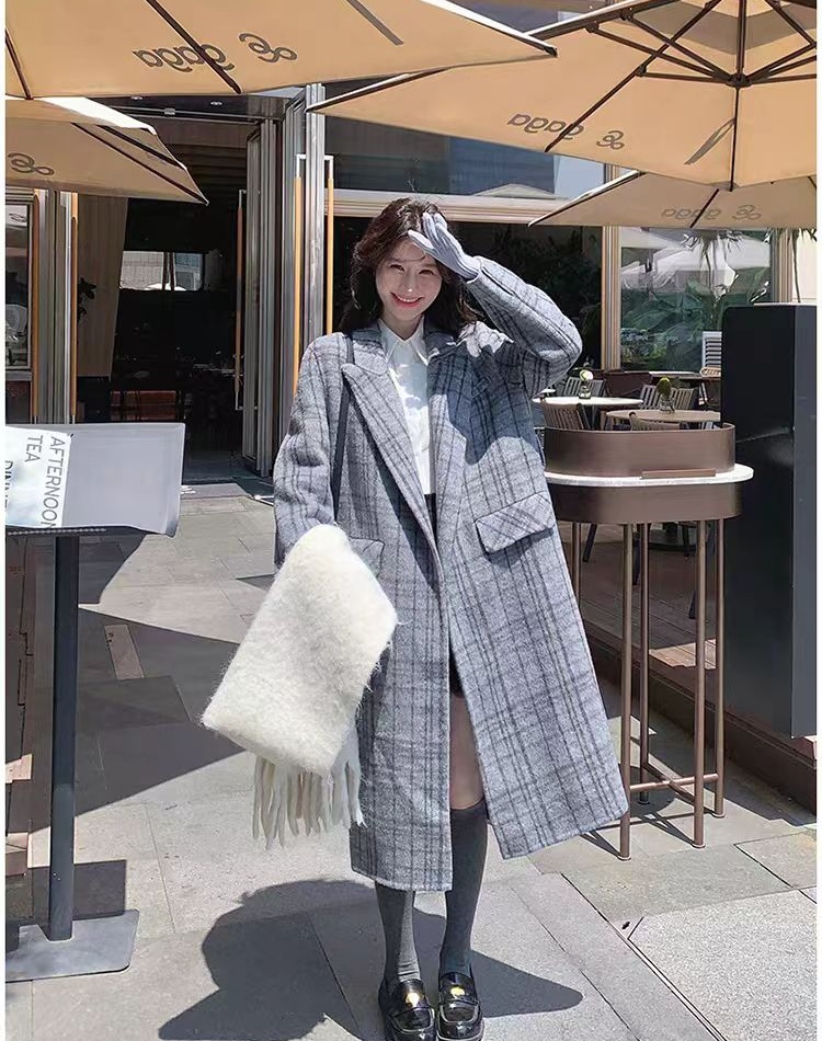 Plaid Korean style coat British style overcoat