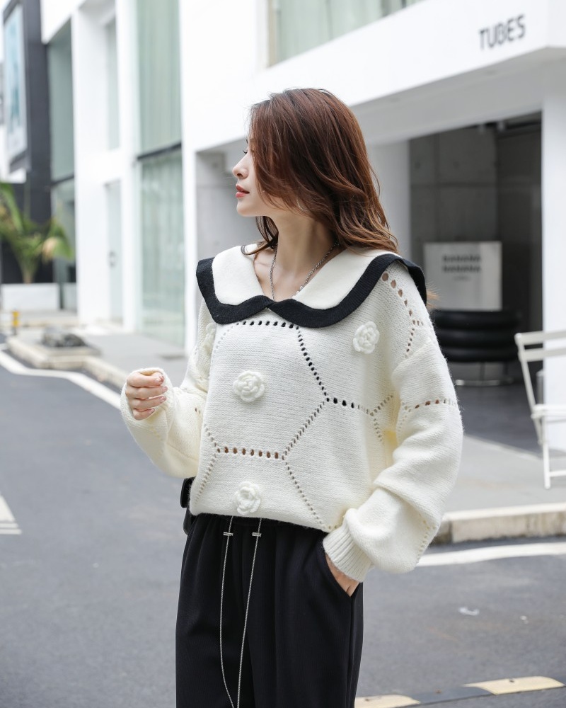 Doll collar flowers Korean style sweater
