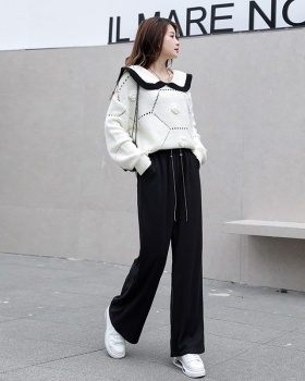 Doll collar tender pants pure all-match sweater 2pcs set