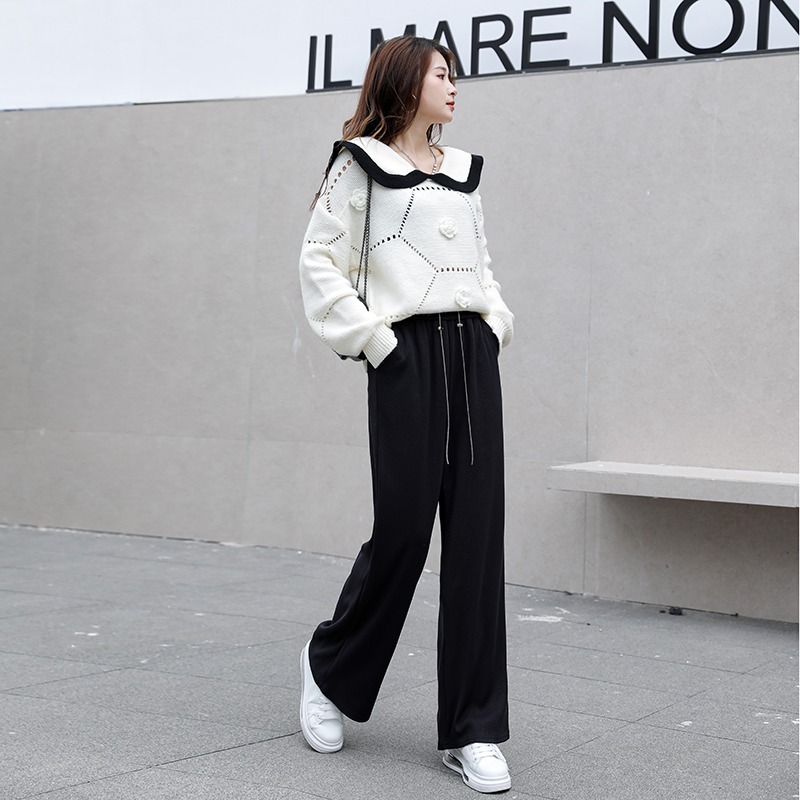 Doll collar tender pants pure all-match sweater 2pcs set
