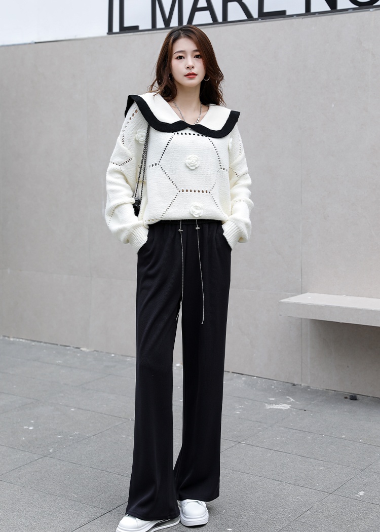 Doll collar tender pants pure all-match sweater 2pcs set