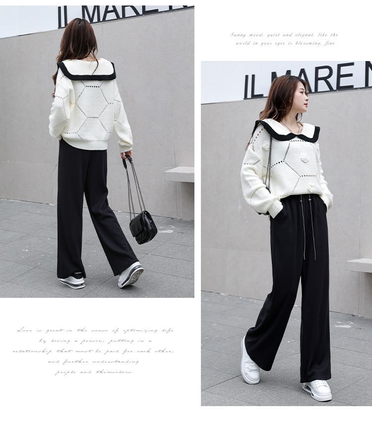 Doll collar tender pants pure all-match sweater 2pcs set