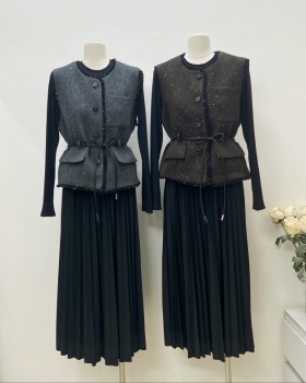 European style dress Korean style waistcoat 2pcs set for women