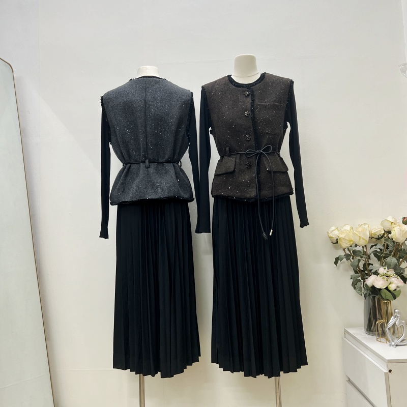European style dress Korean style waistcoat 2pcs set for women
