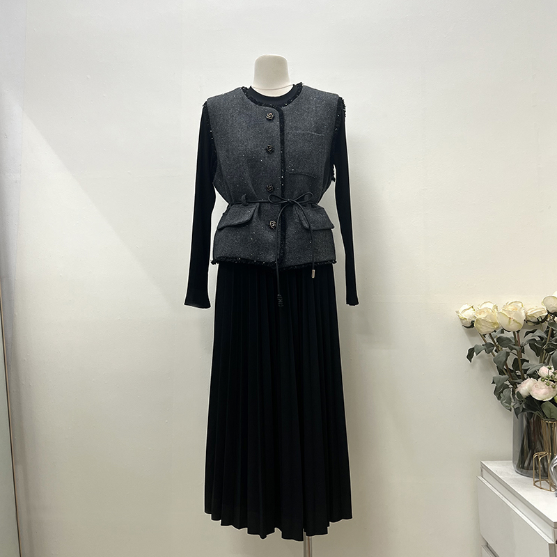 European style dress Korean style waistcoat 2pcs set for women