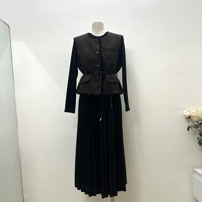 European style dress Korean style waistcoat 2pcs set for women