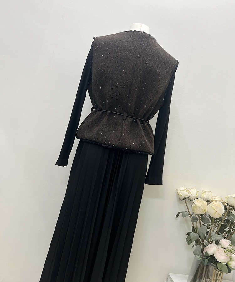European style dress Korean style waistcoat 2pcs set for women