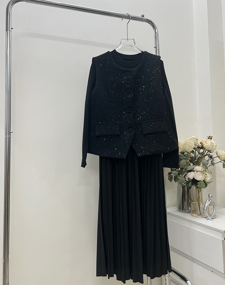 Shiny long sleeve waistcoat fashion dress 2pcs set