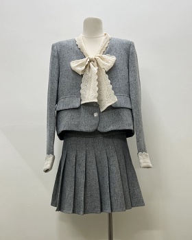 Pleated skirt show young business suit 2pcs set