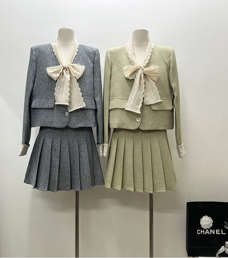 Pleated skirt show young business suit 2pcs set