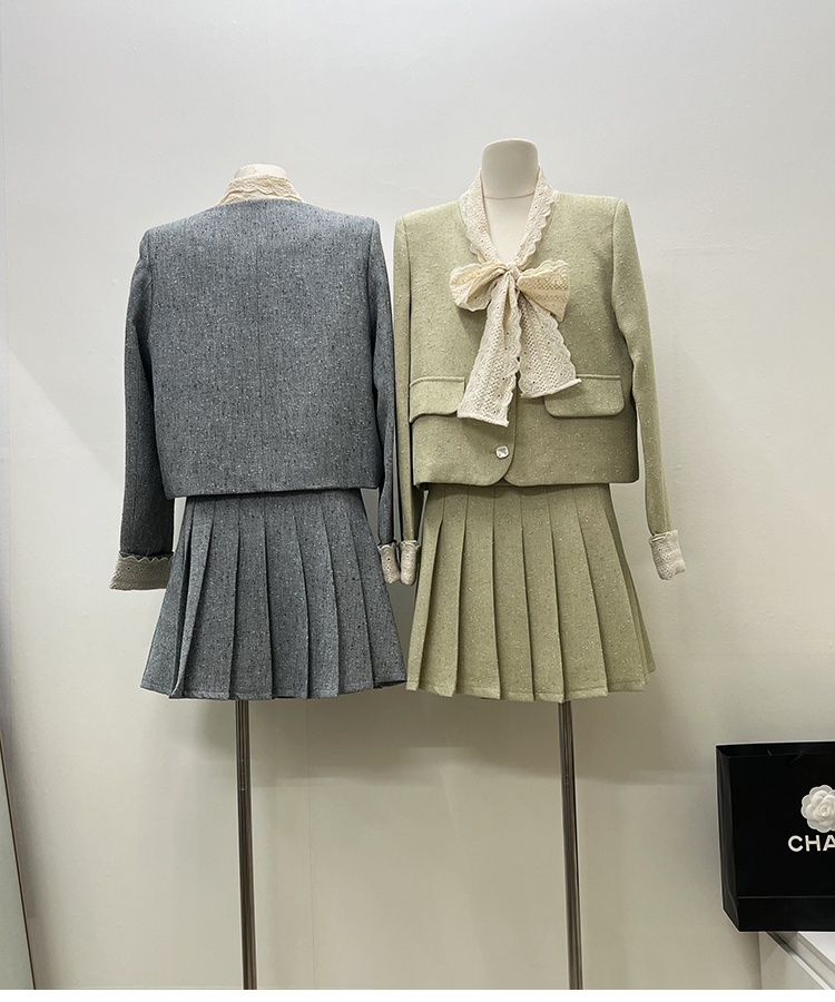 Pleated skirt show young business suit 2pcs set