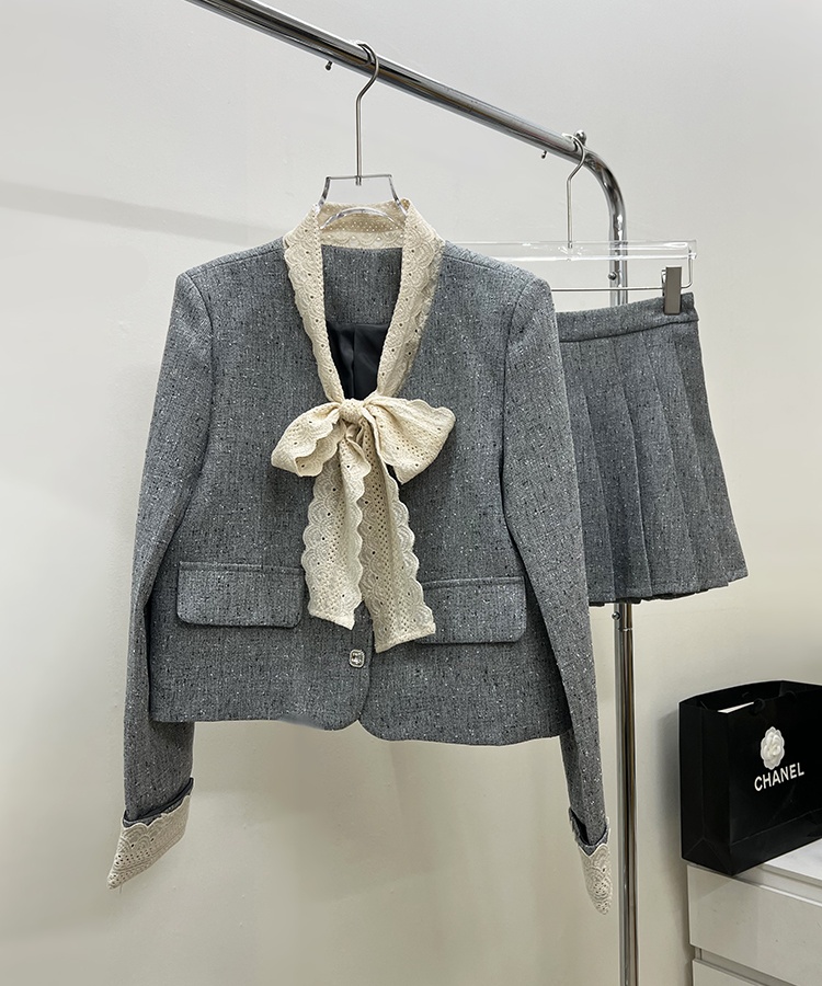 Pleated skirt show young business suit 2pcs set
