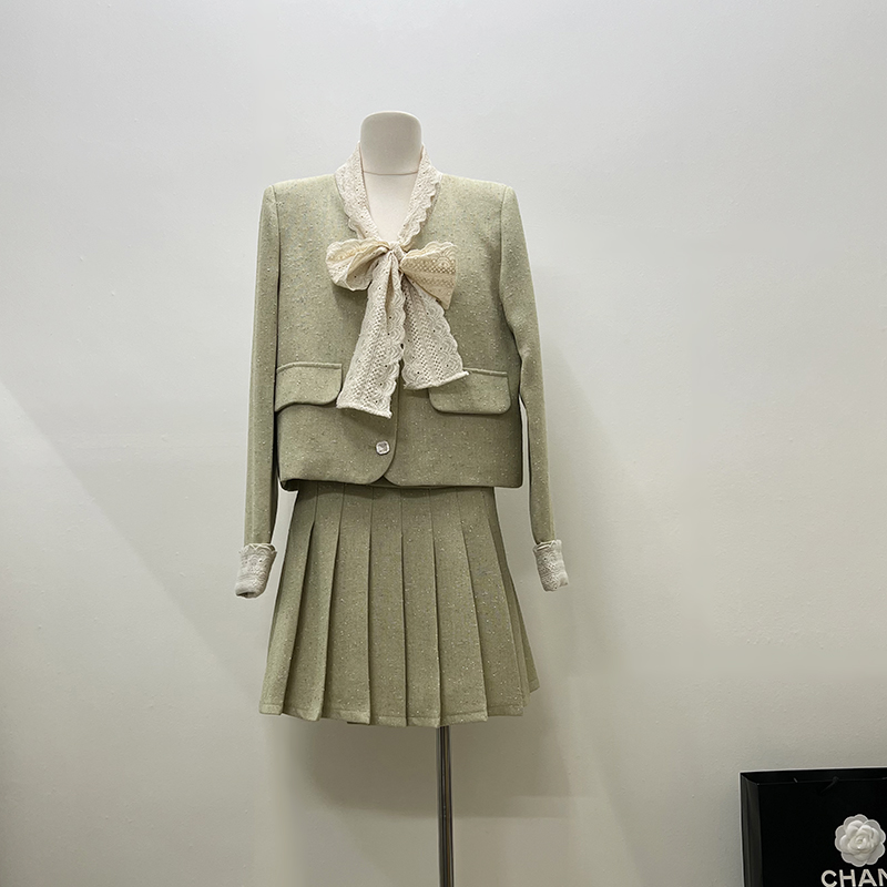 Pleated skirt show young business suit 2pcs set