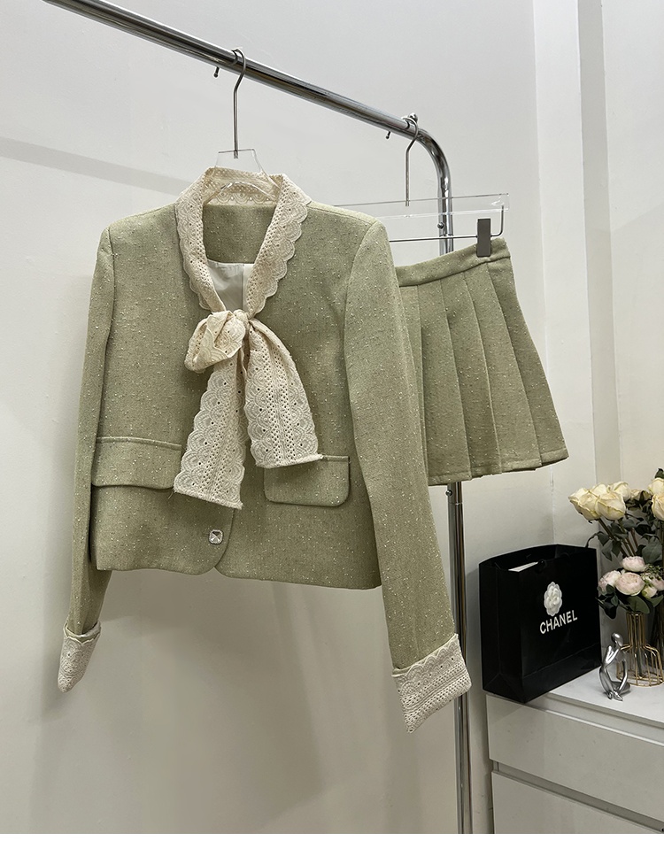 Pleated skirt show young business suit 2pcs set