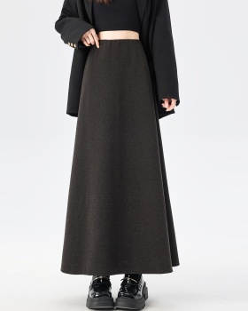 Woolen straight high waist long A-line skirt for women