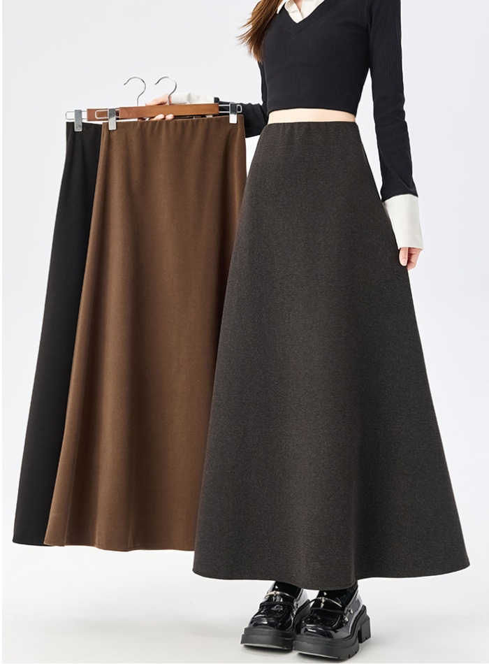 Woolen straight high waist long A-line skirt for women