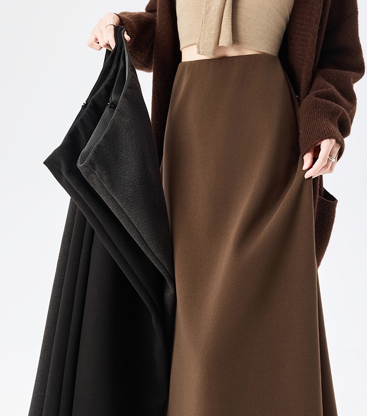 Woolen straight high waist long A-line skirt for women