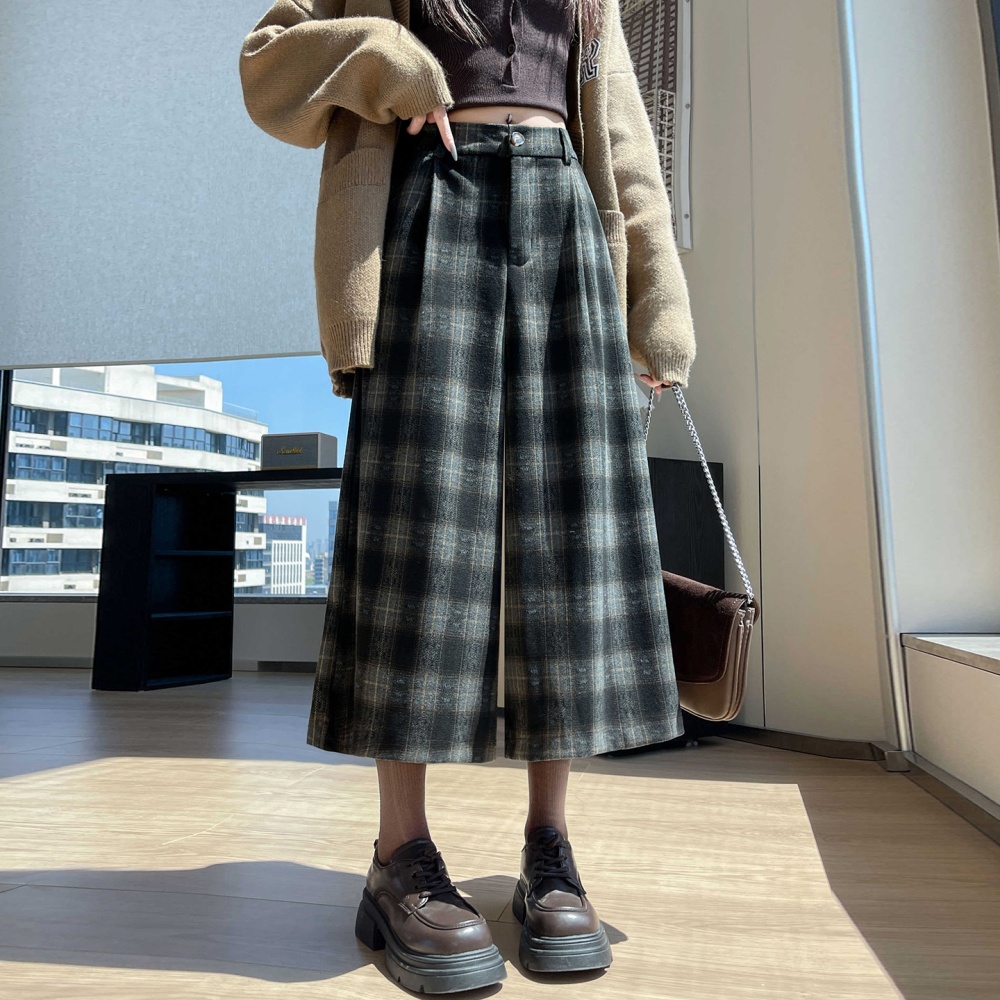 Woolen cropped pants wide leg pants for women