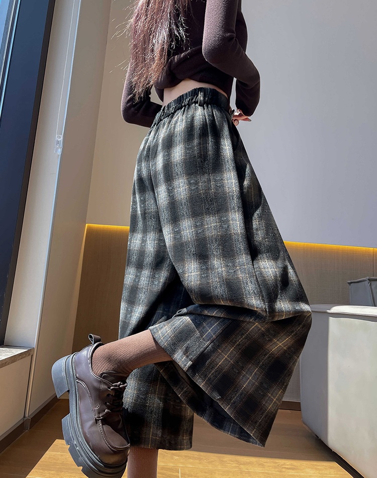 Woolen cropped pants wide leg pants for women