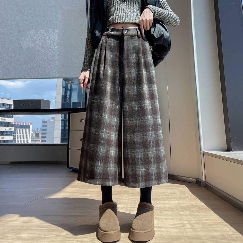 Woolen cropped pants wide leg pants for women