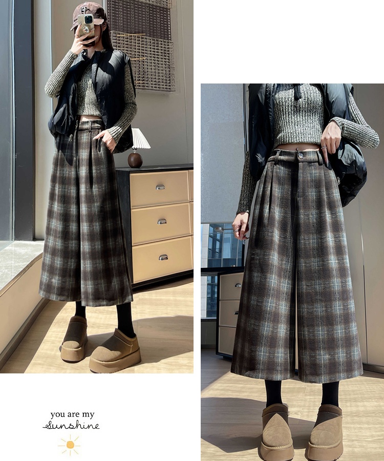 Woolen cropped pants wide leg pants for women