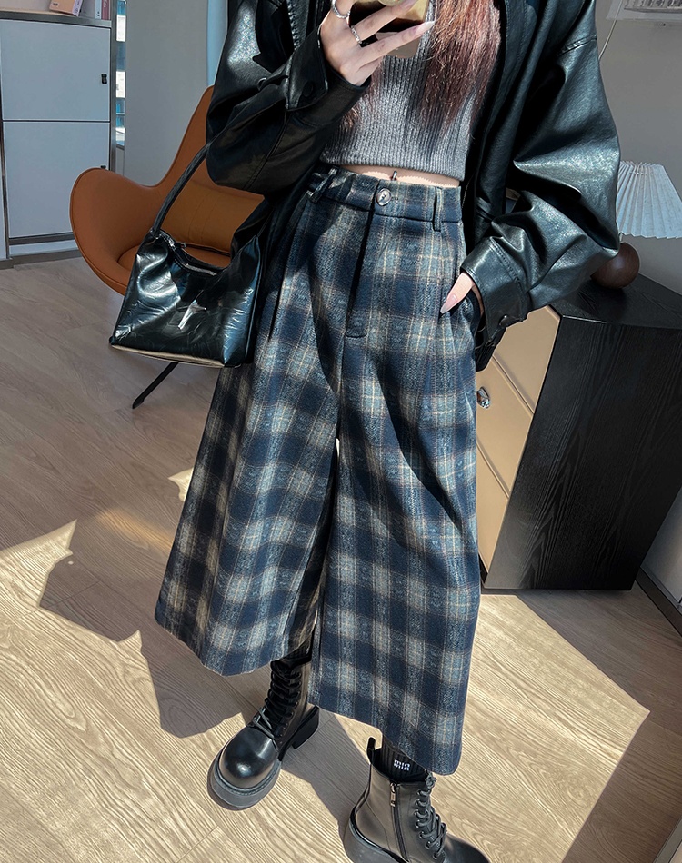 Woolen cropped pants wide leg pants for women