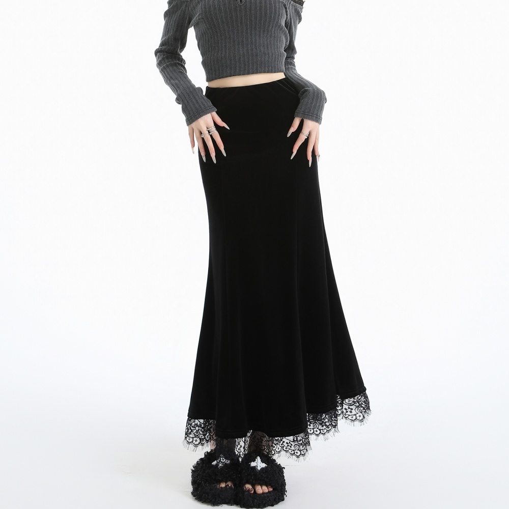 Velvet package hip autumn skirt for women