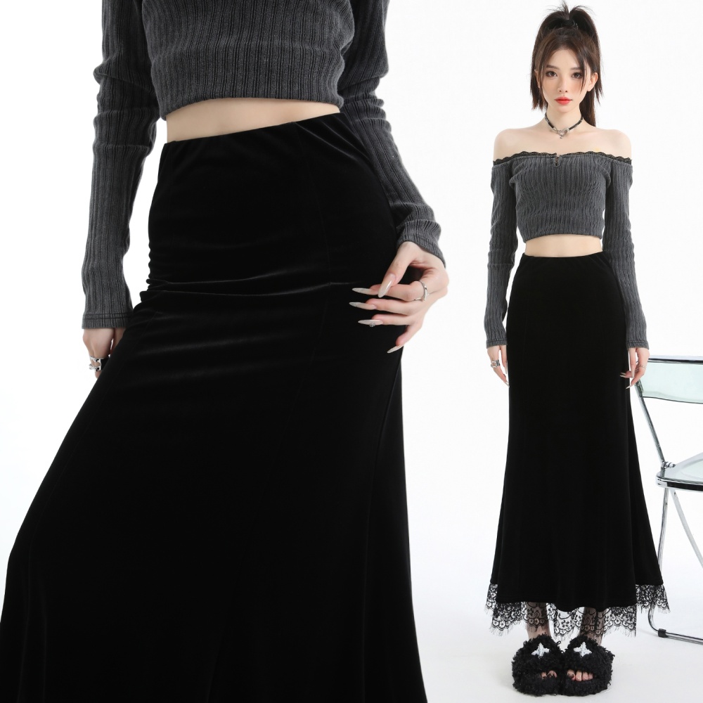 Velvet package hip autumn skirt for women