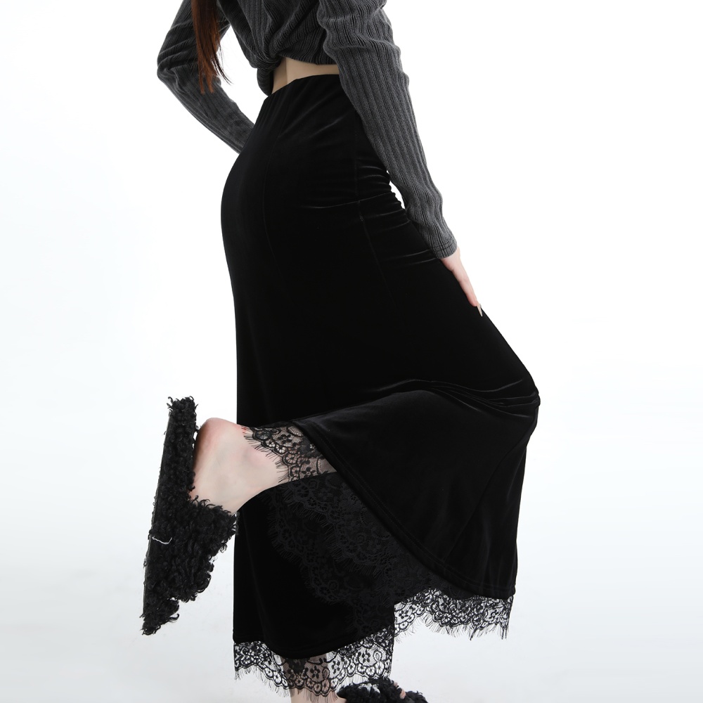 Velvet package hip autumn skirt for women