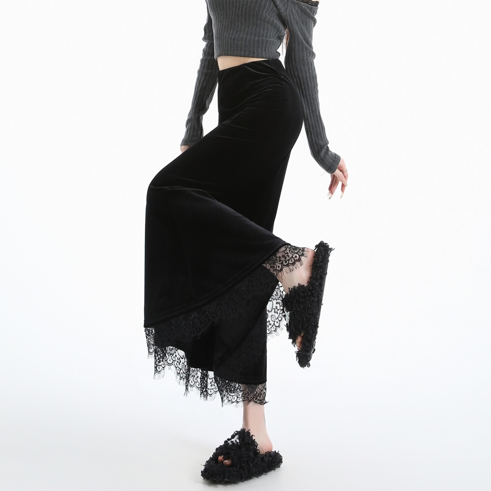 Velvet package hip autumn skirt for women
