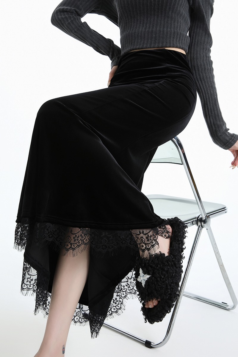 Velvet package hip autumn skirt for women