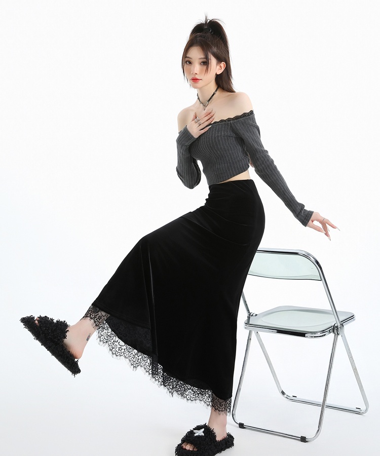 Velvet package hip autumn skirt for women