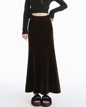 Golden velvet long mermaid slim package hip skirt