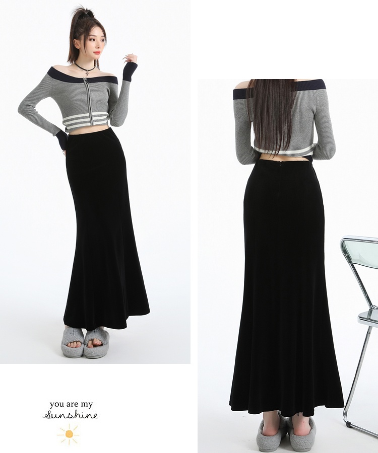 Golden velvet long mermaid slim package hip skirt