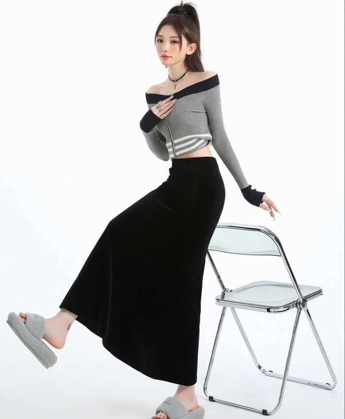 Golden velvet long mermaid slim package hip skirt
