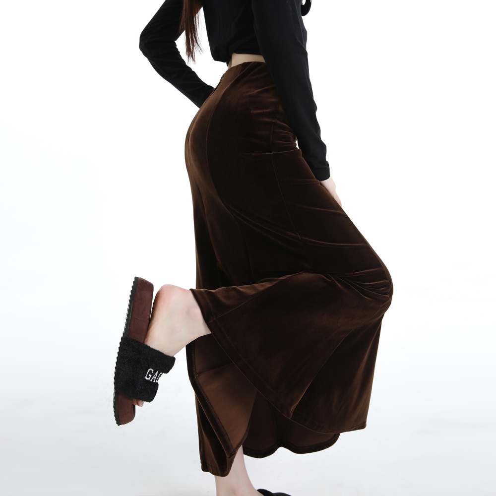 Golden velvet long mermaid slim package hip skirt