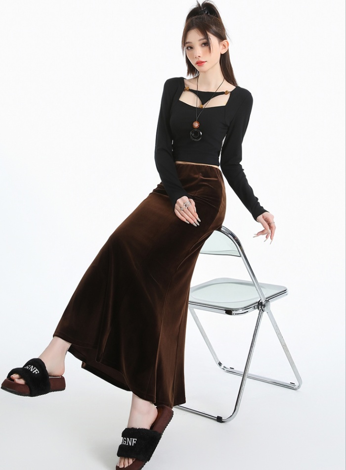 Golden velvet long mermaid slim package hip skirt