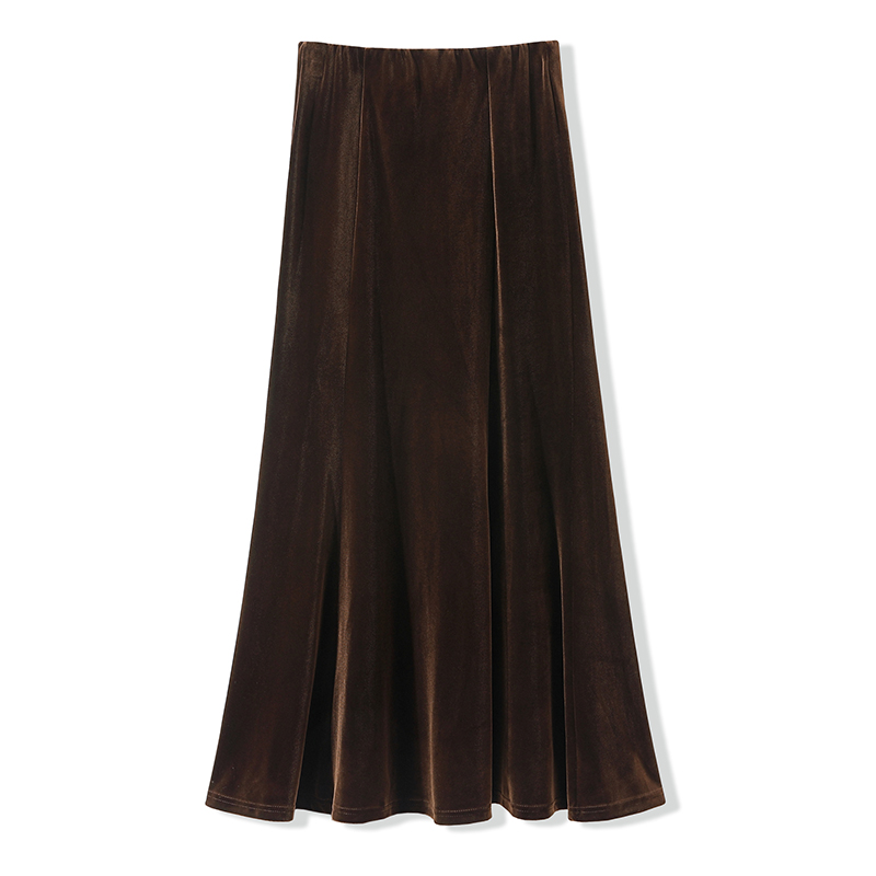 Golden velvet long mermaid slim package hip skirt