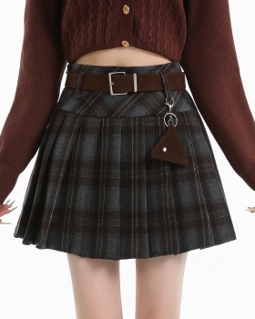 Plaid pleated skirt retro high waist short skirt for women