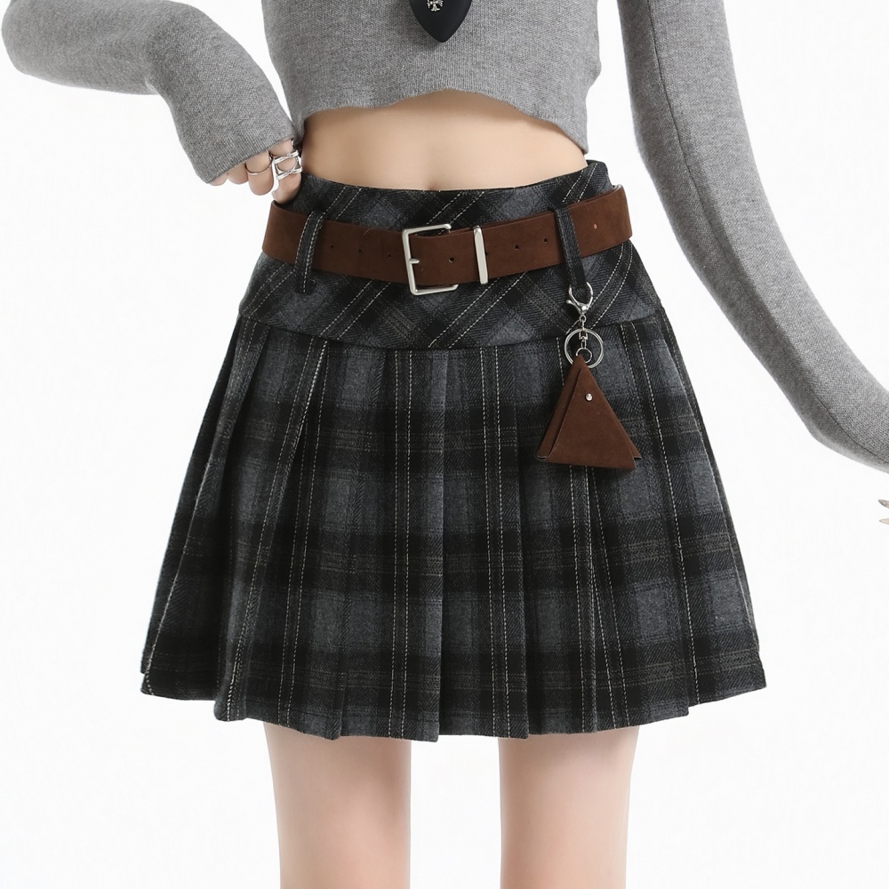 Plaid pleated skirt retro high waist short skirt for women