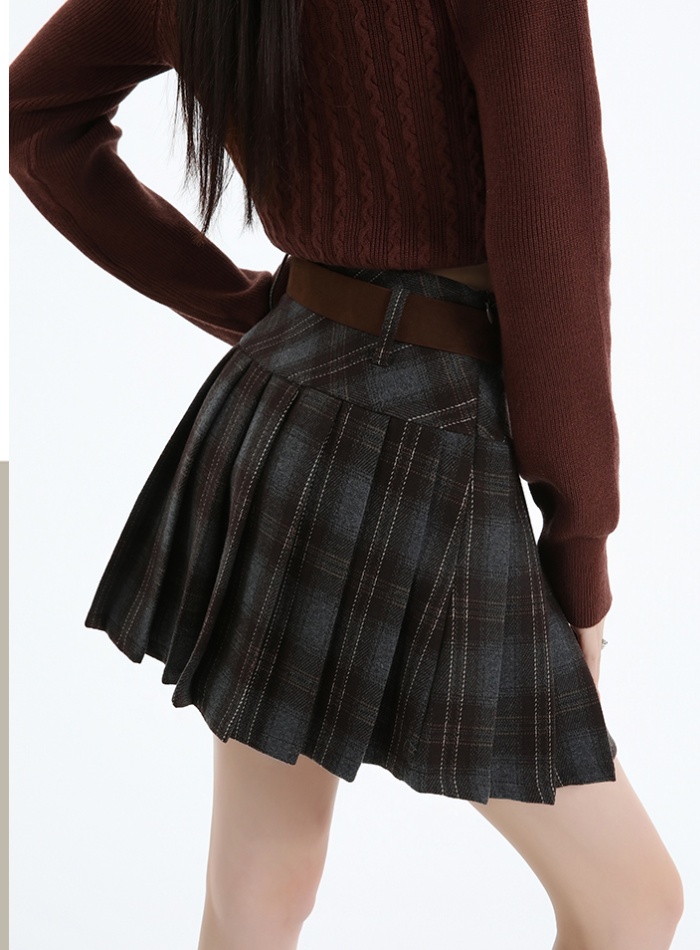 Plaid pleated skirt retro high waist short skirt for women